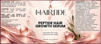Full Hairtide serum label showing suggested use, cautions and ingredients